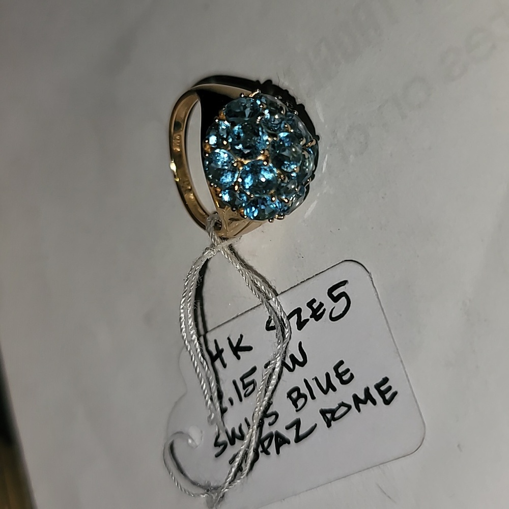 Vintage 14K Gold Swiss Blue Topaz Dome Ring 2.15tw Size 5